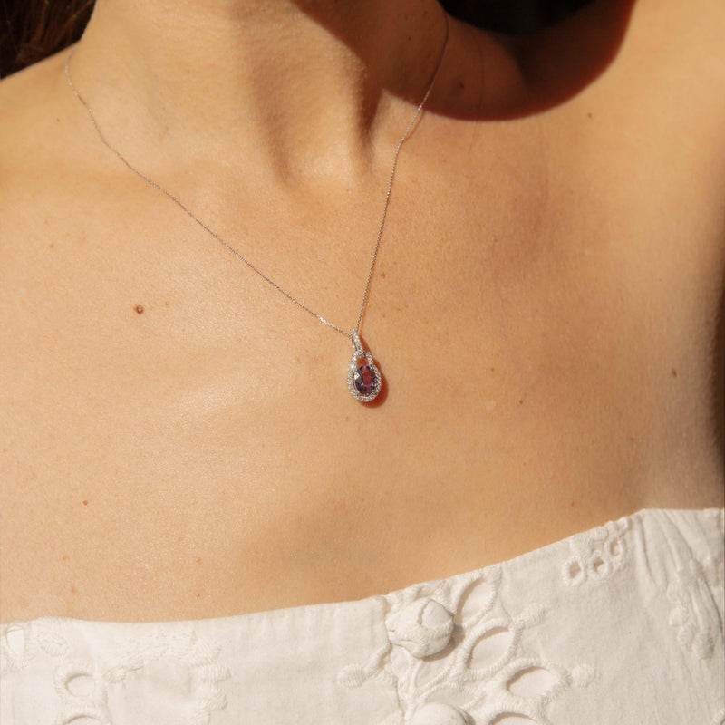 Contemporary Pink Sapphire & Diamond Pendant 14 Carat White Gold