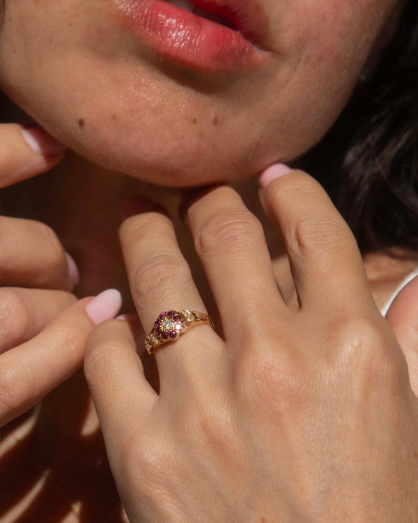 Fleur Diamond & Ruby Flower Ring 18ct Gold