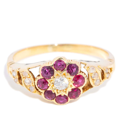 Fleur Diamond & Ruby Flower Ring 18ct Gold