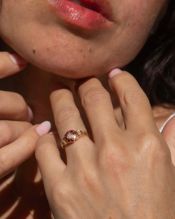 Fleur Diamond & Ruby Flower Ring 18ct Gold Rings Imperial Jewellery 