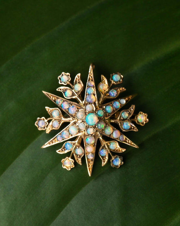 Edwardian Antique Crystal Opal Star Pendant Brooch 15 Carat Gold