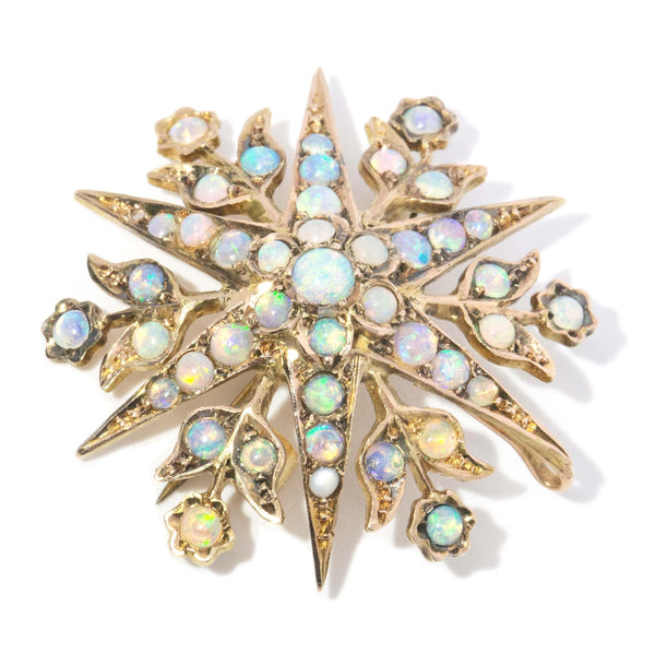 Edwardian Antique Crystal Opal Star Pendant Brooch 15 Carat Gold