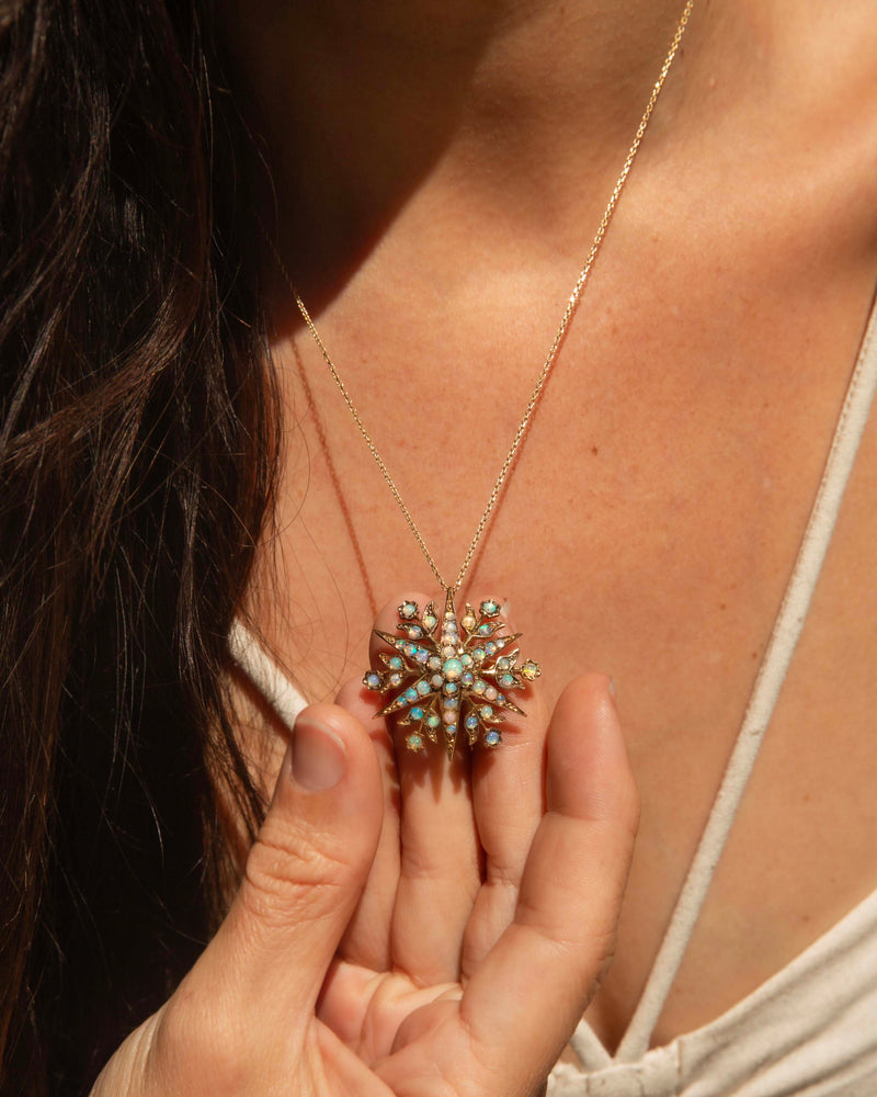 Fleur Edwardian Crystal Opal Star Pendant Brooch 15ct Gold Brooches Imperial Jewellery 