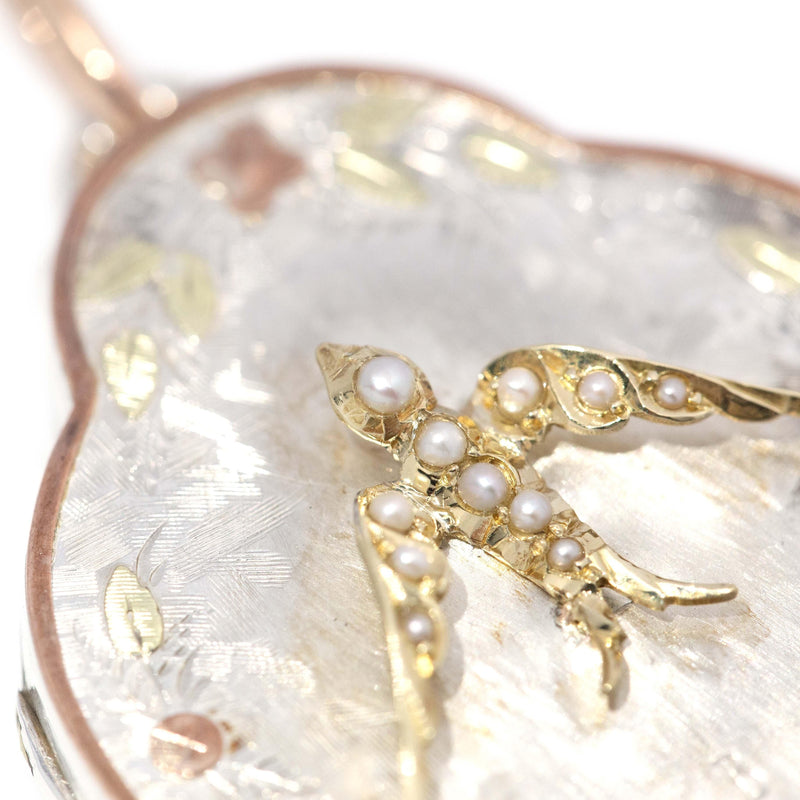 Antique Victorian Hallmarked Seed Pearl Locket Silver & 18 Carat Gold