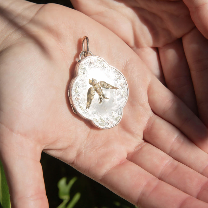 Antique Victorian Hallmarked Seed Pearl Locket Silver & 18 Carat Gold