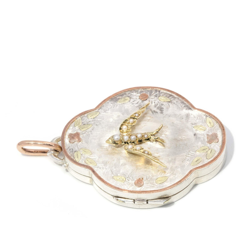 Antique Victorian Hallmarked Seed Pearl Locket Silver & 18 Carat Gold