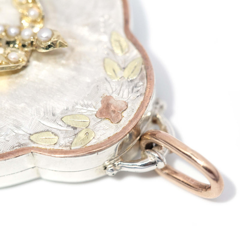 Antique Victorian Hallmarked Seed Pearl Locket Silver & 18 Carat Gold