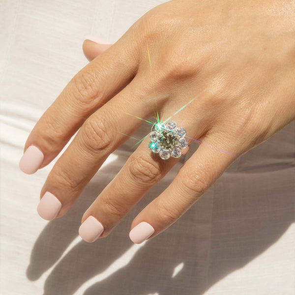 Flora Yellow & White Diamond Flower Ring 18ct White Gold Rings Imperial Jewellery 