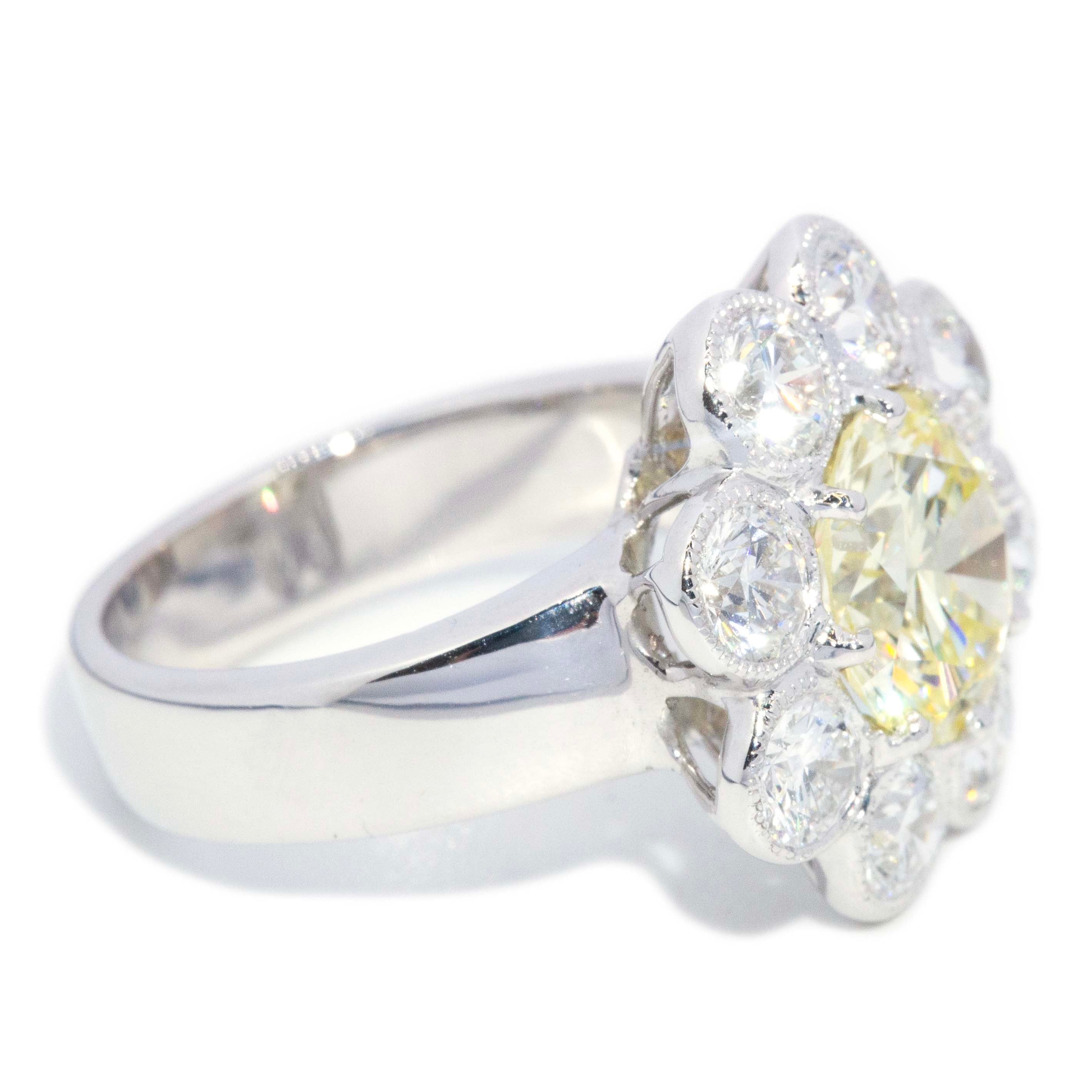 Flora Yellow & White Diamond Flower Ring 18ct White Gold Rings Imperial Jewellery 