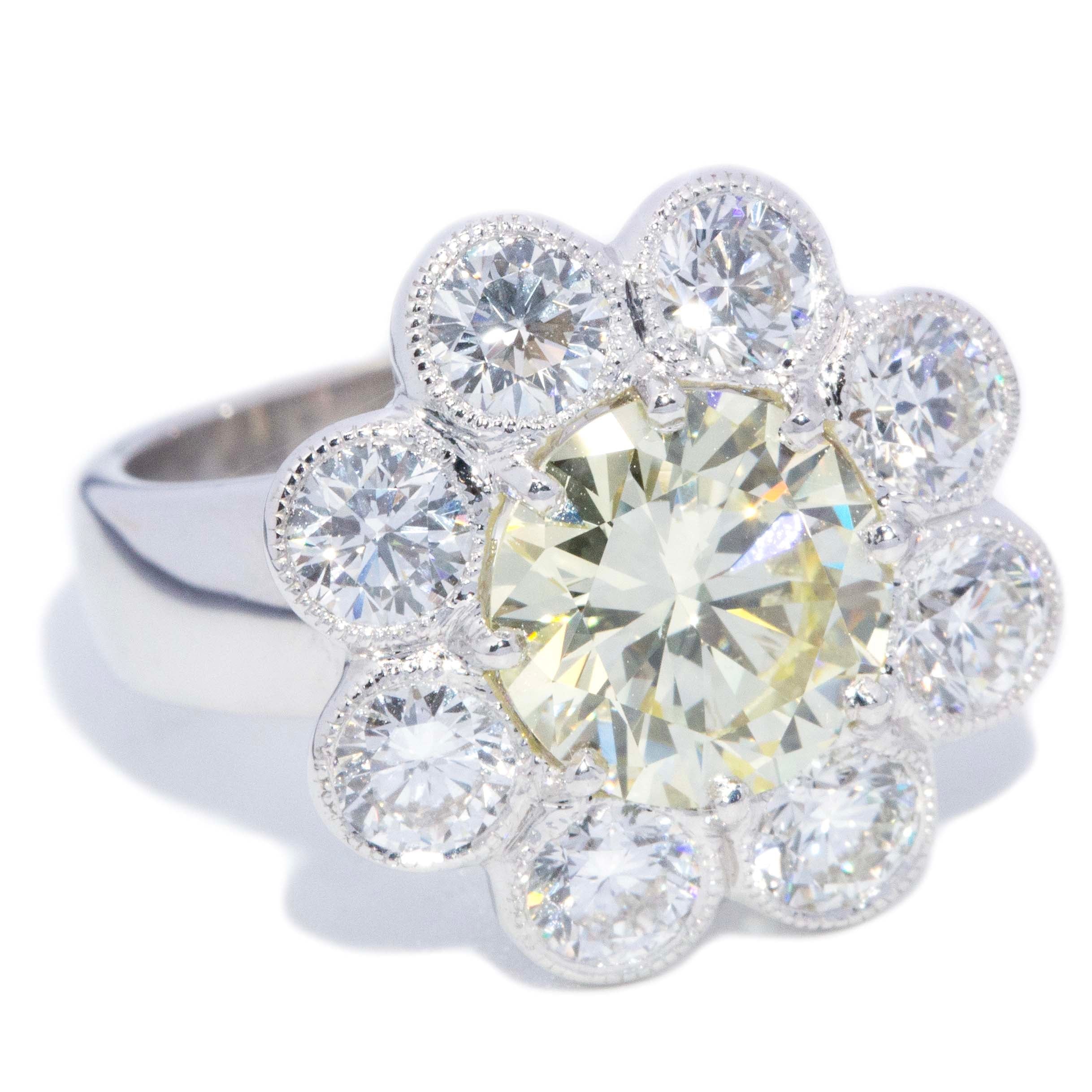 Flora Yellow & White Diamond Flower Ring 18ct White Gold Rings Imperial Jewellery 