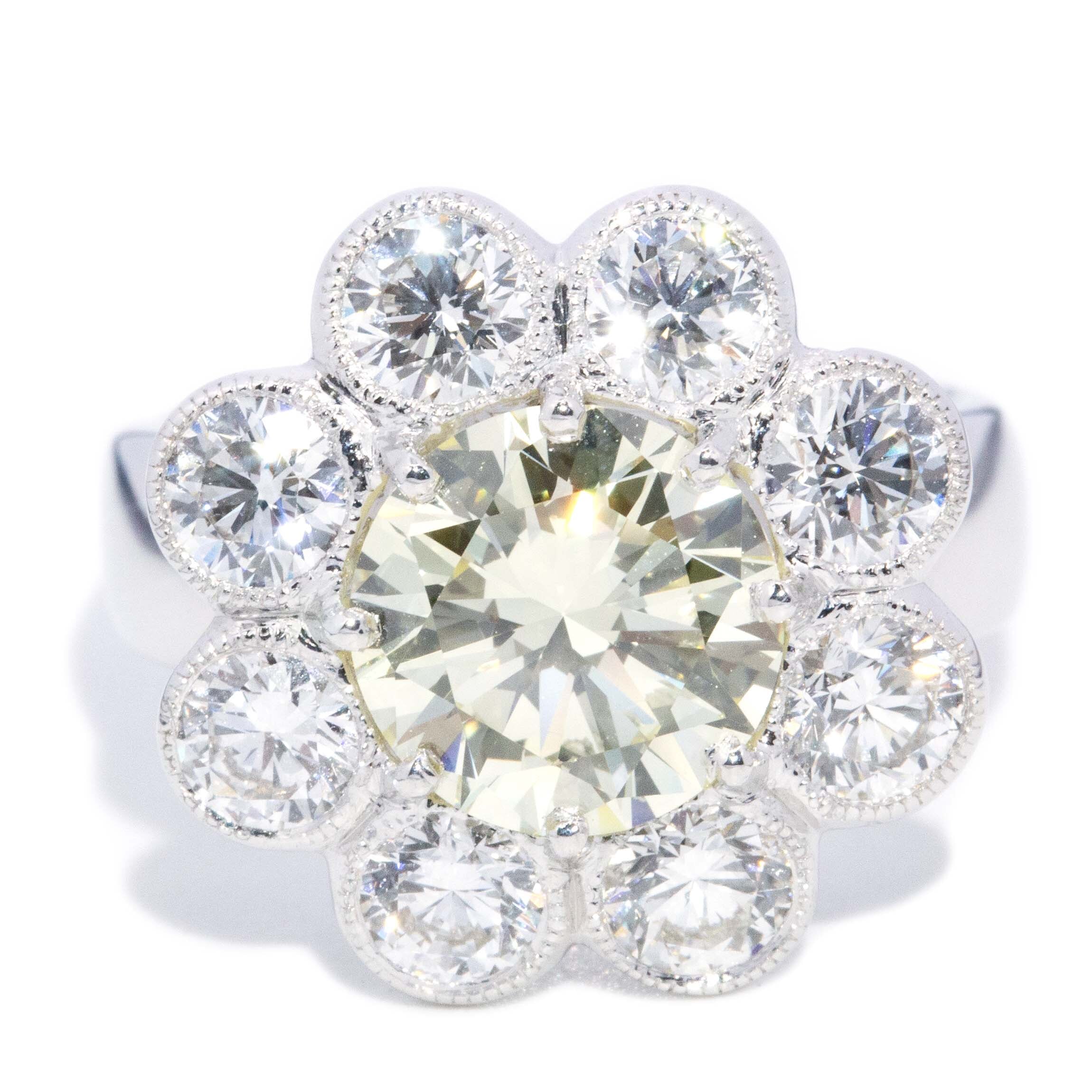Flora Yellow & White Diamond Flower Ring 18ct White Gold Rings Imperial Jewellery 