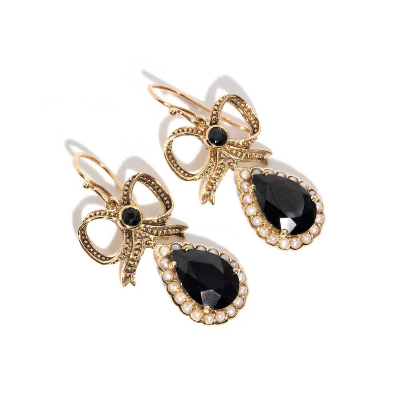 Florence Black Onyx Bow Style Drop Earrings 9ct Gold* DRAFT Earrings Imperial Jewellery 