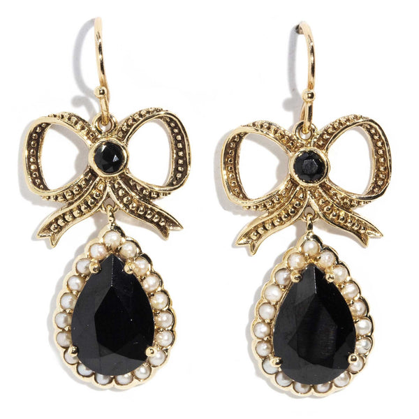 Florence Black Onyx Bow Style Drop Earrings 9ct Gold Earrings Imperial Jewellery 