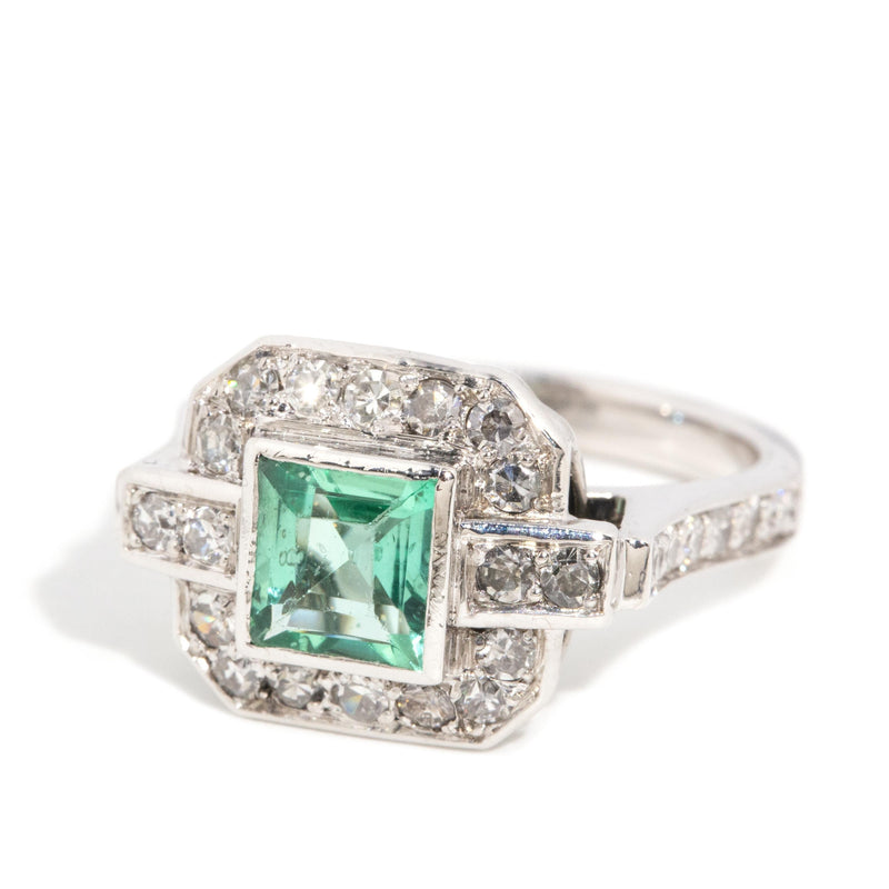 Florence Reinvented Antique Emerald & Diamond Platinum Ring