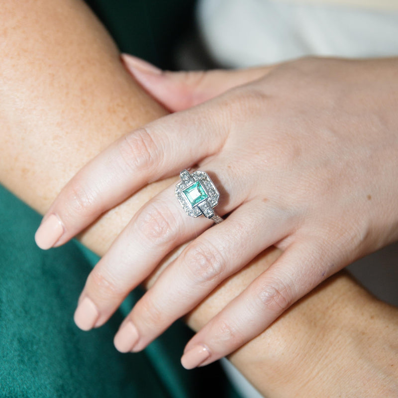 Florence Reinvented Antique Emerald & Diamond Platinum Ring