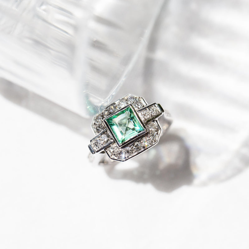 Florence Reinvented Antique Emerald & Diamond Platinum Ring