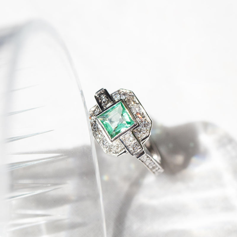 Florence Reinvented Antique Emerald & Diamond Platinum Ring