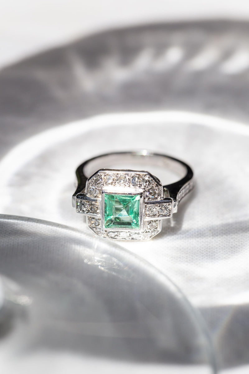 Florence Reinvented Antique Emerald & Diamond Platinum Ring