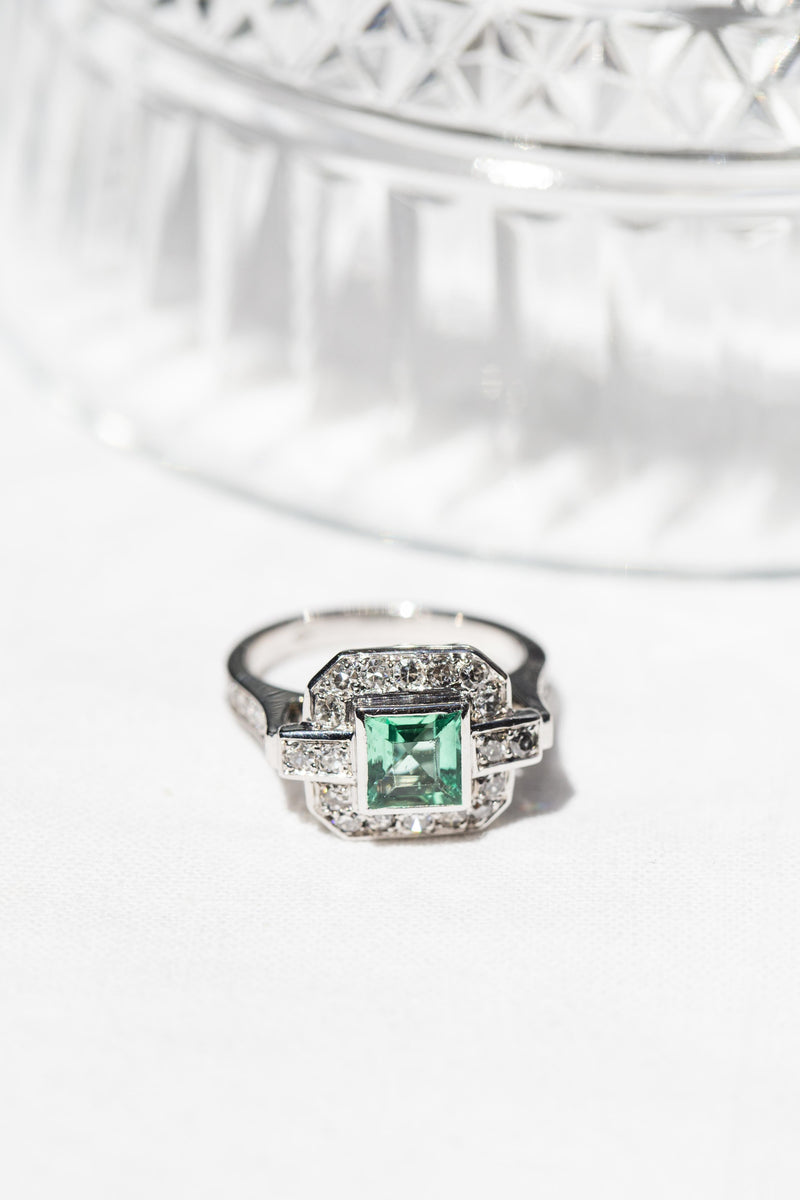 Florence Reinvented Antique Emerald & Diamond Platinum Ring