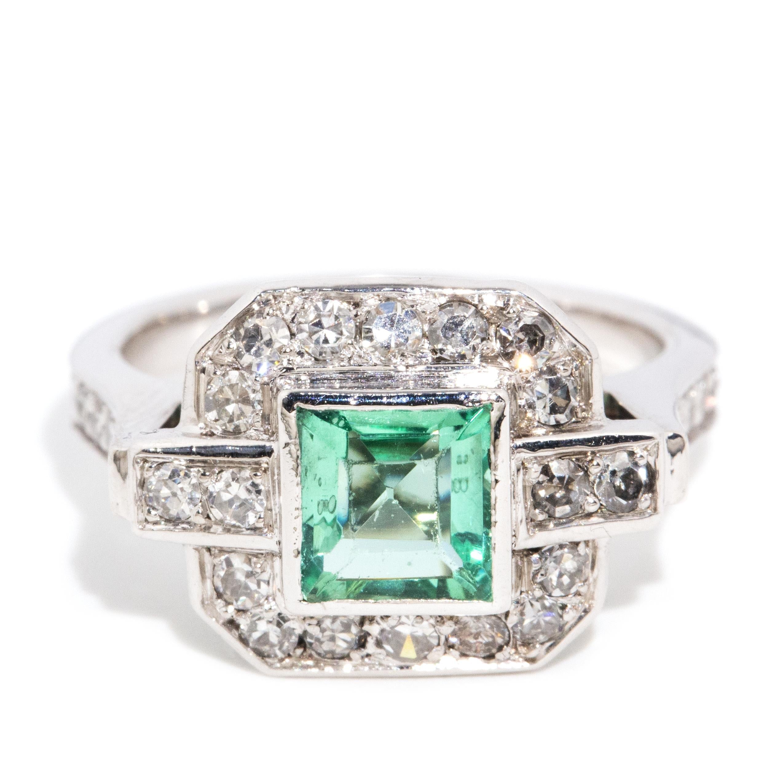 Florence Reinvented Antique Emerald & Diamond Platinum Ring