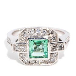 Florence Reinvented Antique Emerald & Diamond Platinum Ring