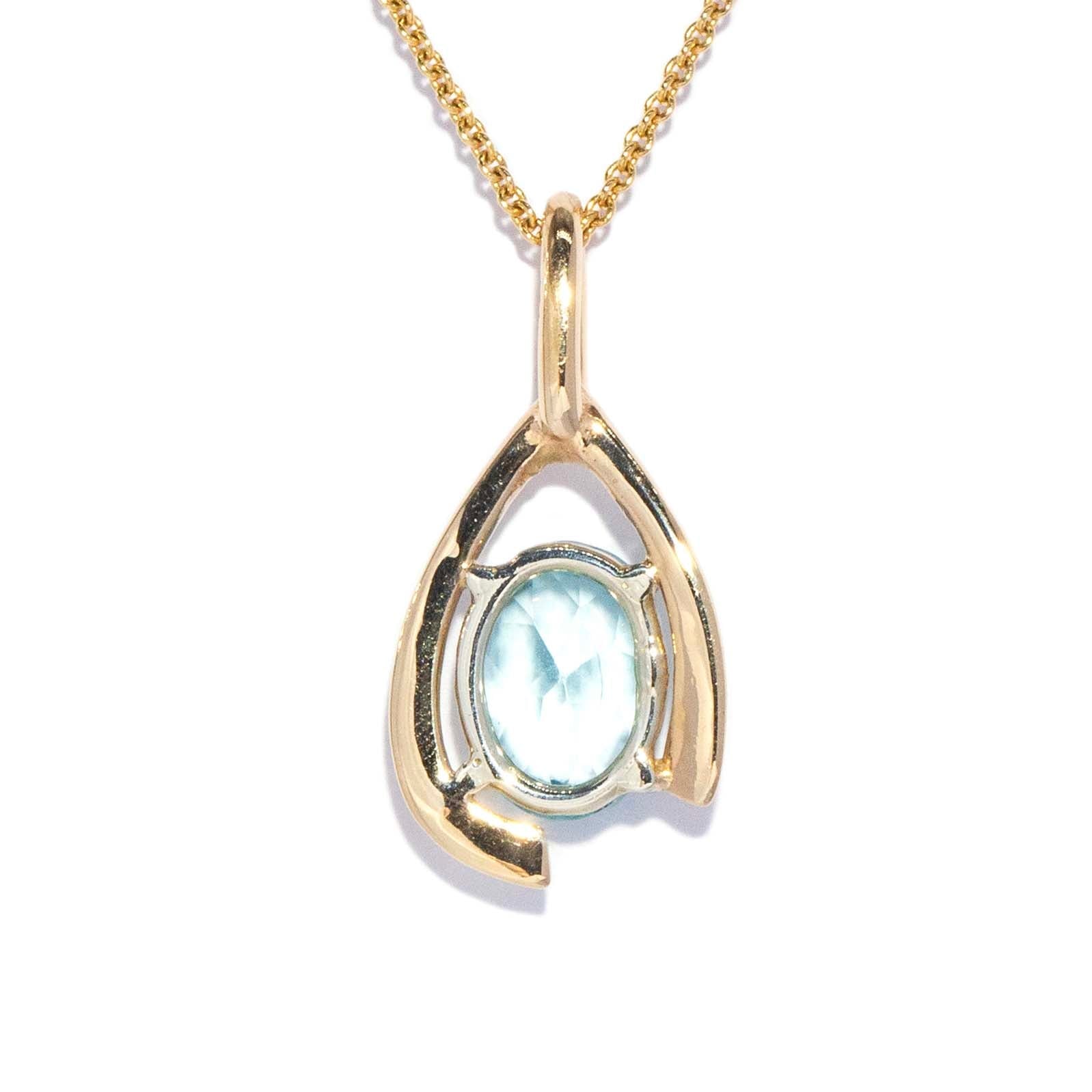 Franca 1980s Blue Zircon Open Pattern Pendant 9ct gold Pendants/Necklaces Imperial Jewellery 