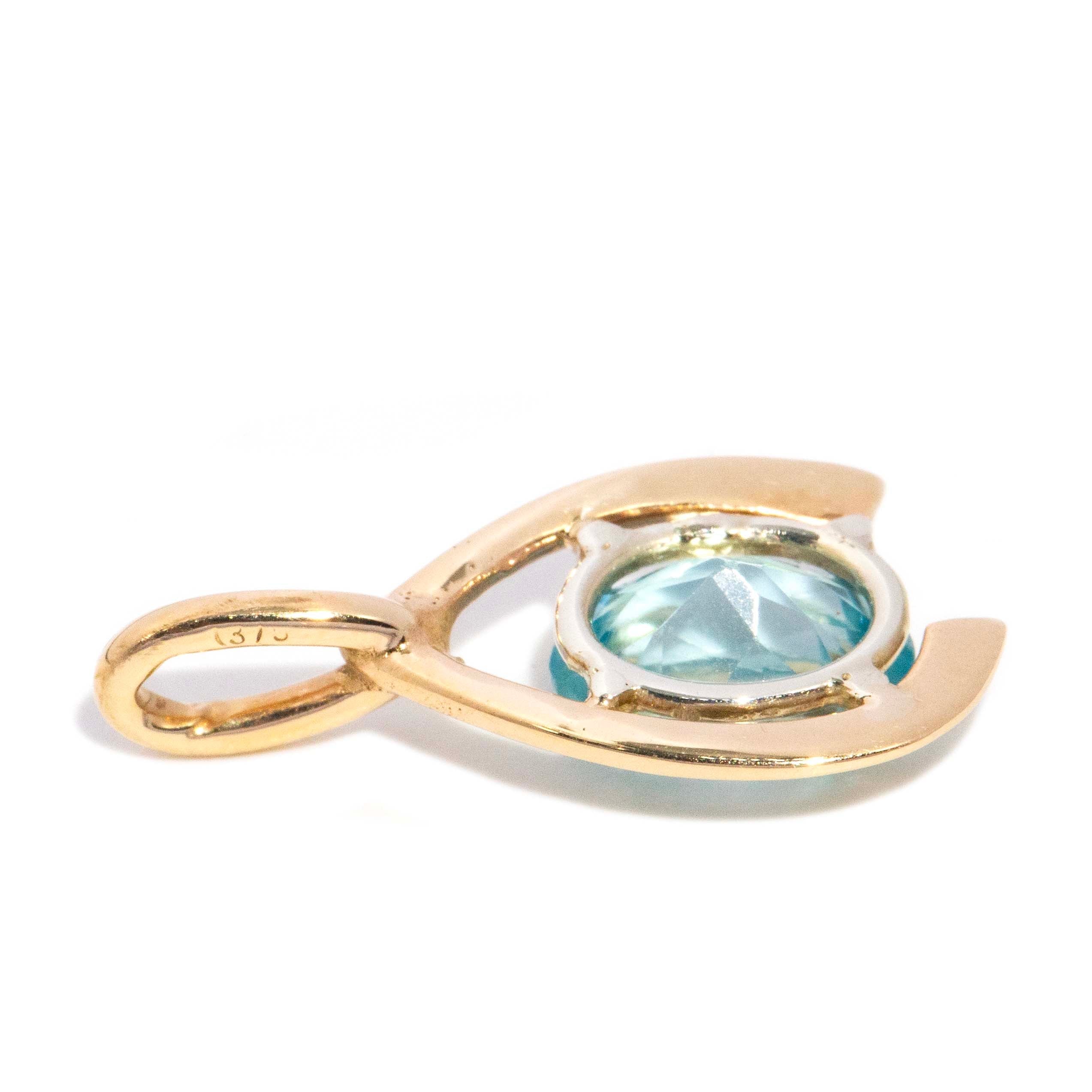 Franca 1980s Blue Zircon Open Pattern Pendant 9ct gold Pendants/Necklaces Imperial Jewellery 
