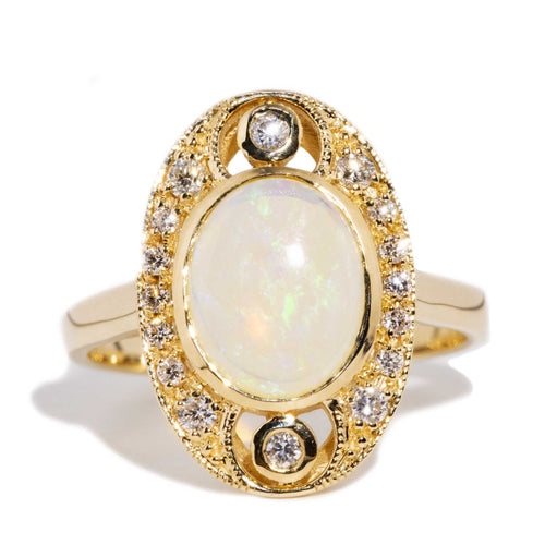Frances Art Deco Opal & Diamond Ring 9K Yellow Gold