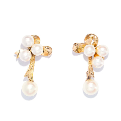 Francine Akoya Pearl Ribbon Drop Studs 9K Yellow Gold
