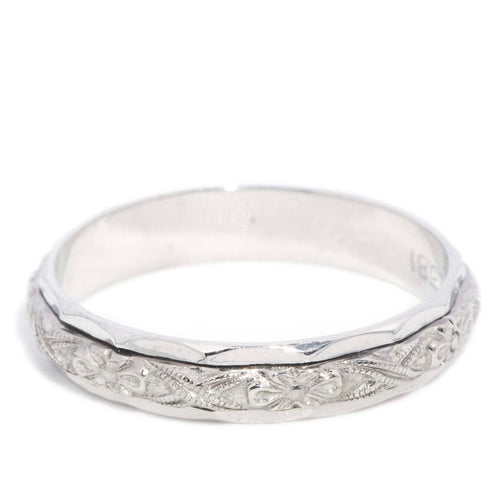 Freda Repoussé Style Floral Band Ring 18K White Gold