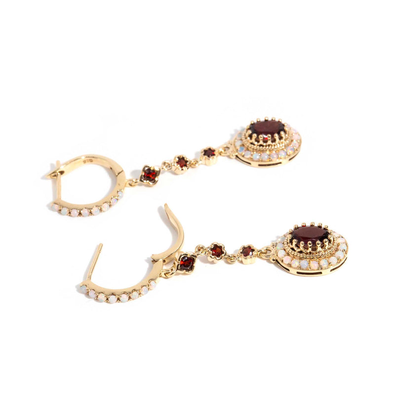 Freya Australian Opal & Garnet Drop Earrings 9ct Gold* DRAFT Earrings Imperial Jewellery 