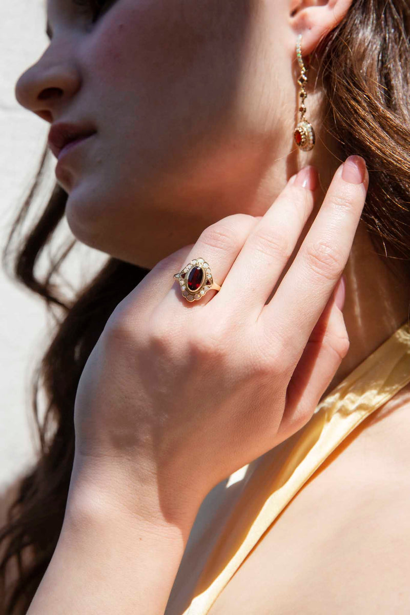 Freya Australian Opal & Garnet Drop Earrings 9ct Gold* DRAFT Earrings Imperial Jewellery 