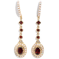 Freya Australian Opal & Garnet Drop Earrings 9ct Gold Earrings Imperial Jewellery 