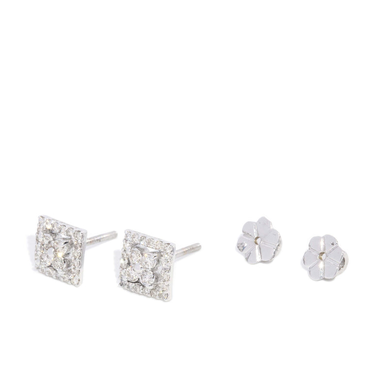 Contemporary Half Carat Diamond Studs 14 Carat White Gold