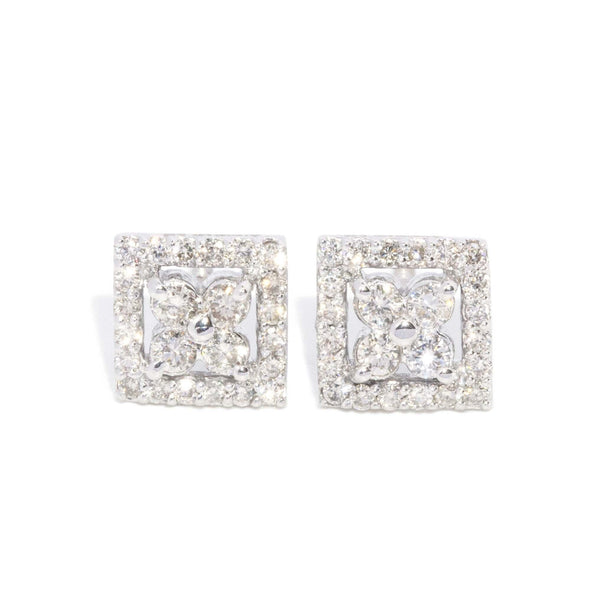 Contemporary Half Carat Diamond Studs 14 Carat White Gold