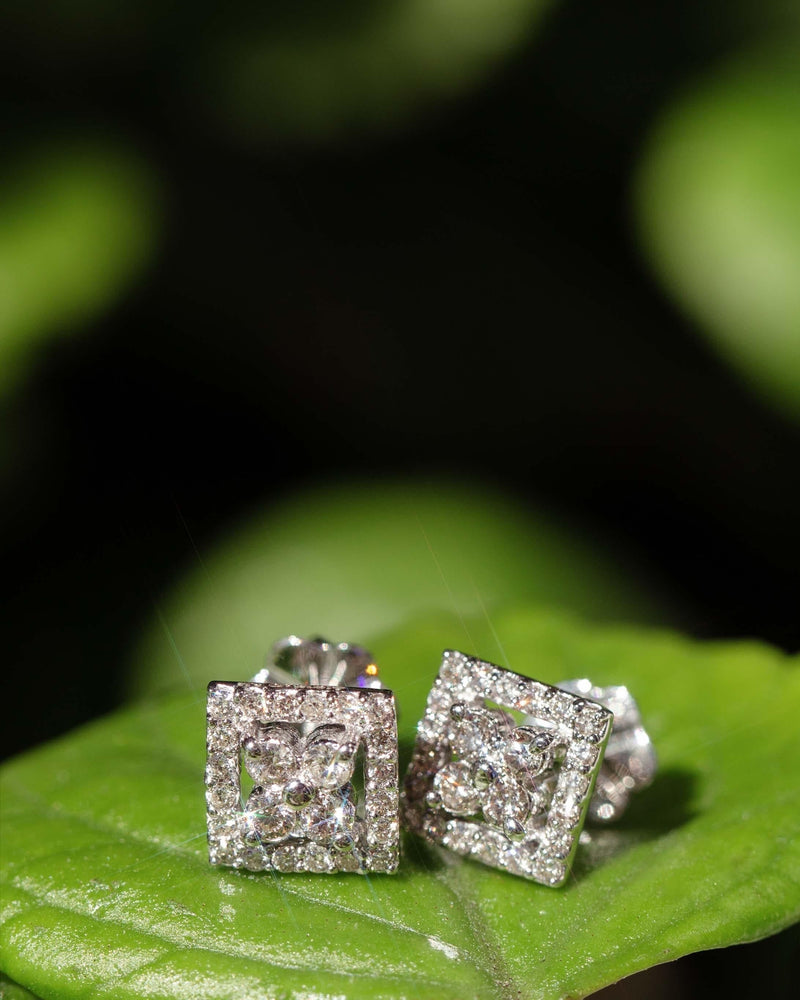 Contemporary Half Carat Diamond Studs 14 Carat White Gold