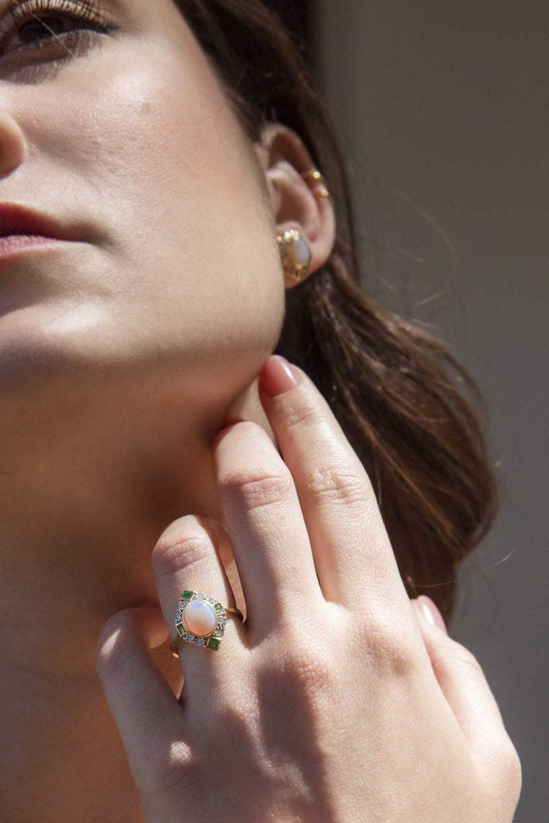 Gene Opal Emerald & Diamond Ring 14ct Gold Rings Imperial Jewellery 