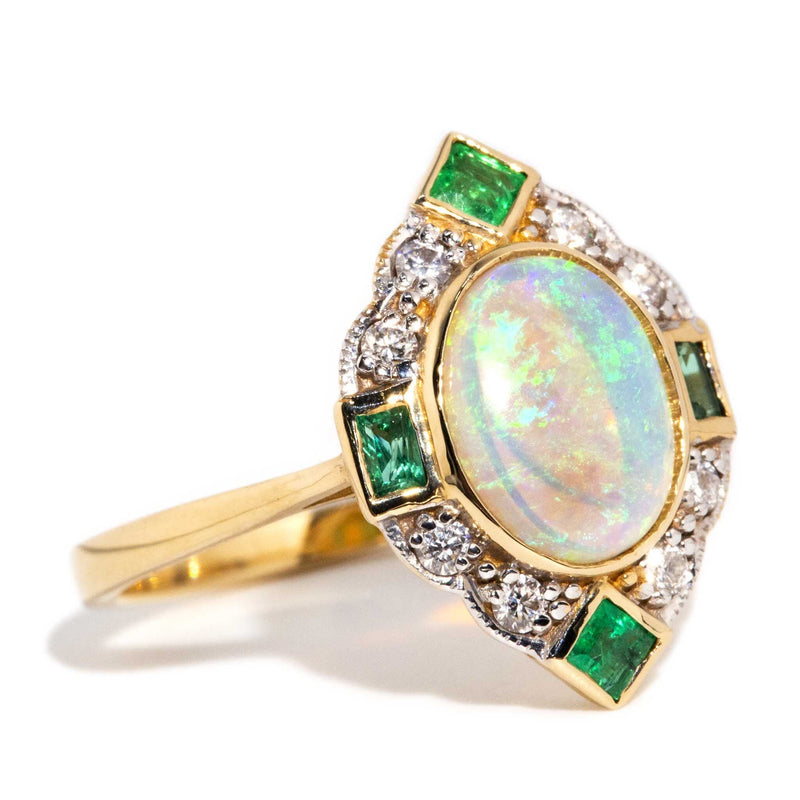 Gene Opal Emerald & Diamond Ring 14ct Gold Rings Imperial Jewellery 