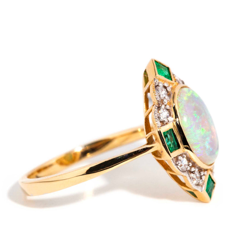 Gene Opal Emerald & Diamond Ring 14ct Gold Rings Imperial Jewellery 