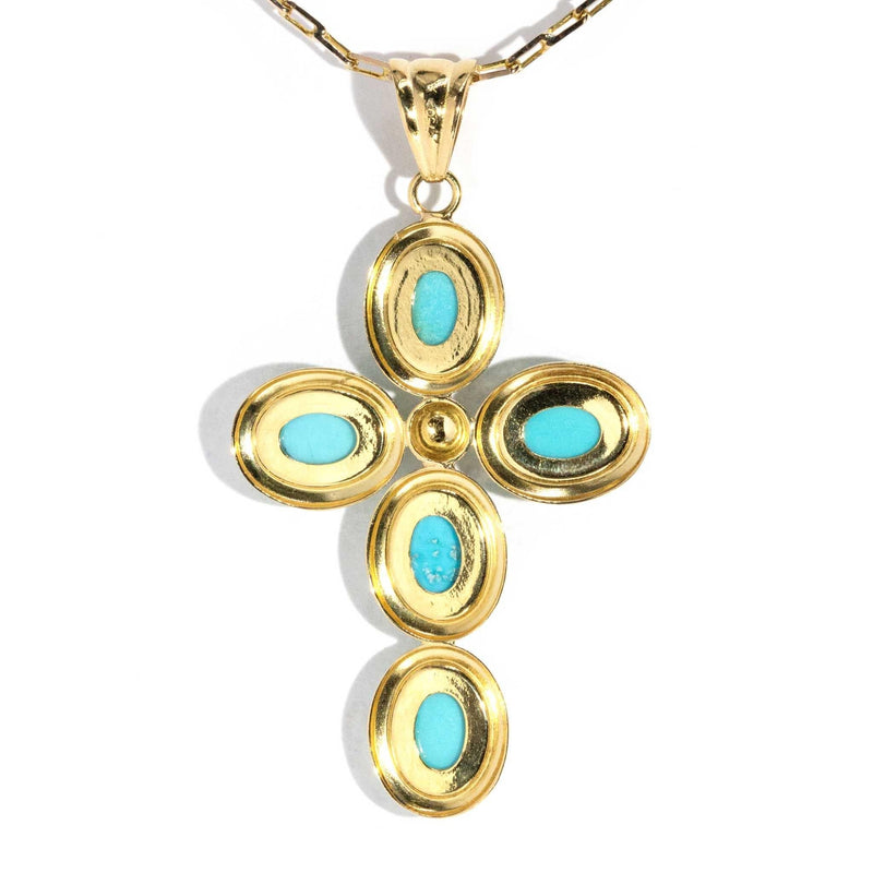 Genevieve 1990s Turquoise Pendant & Chain 14ct Gold