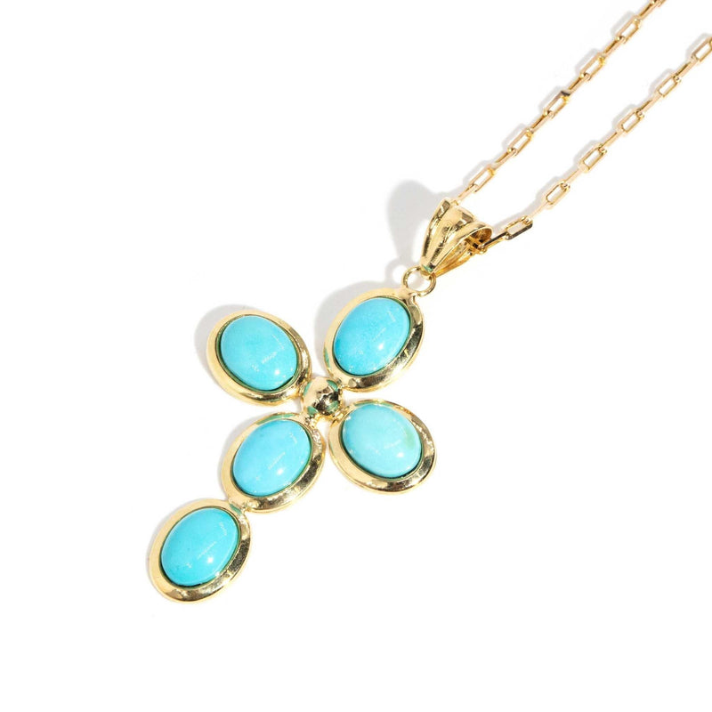 Genevieve 1990s Turquoise Pendant & Chain 14ct Gold