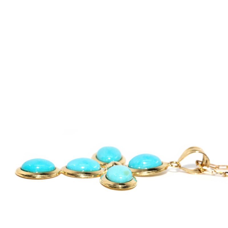 Genevieve 1990s Turquoise Pendant & Chain 14ct Gold