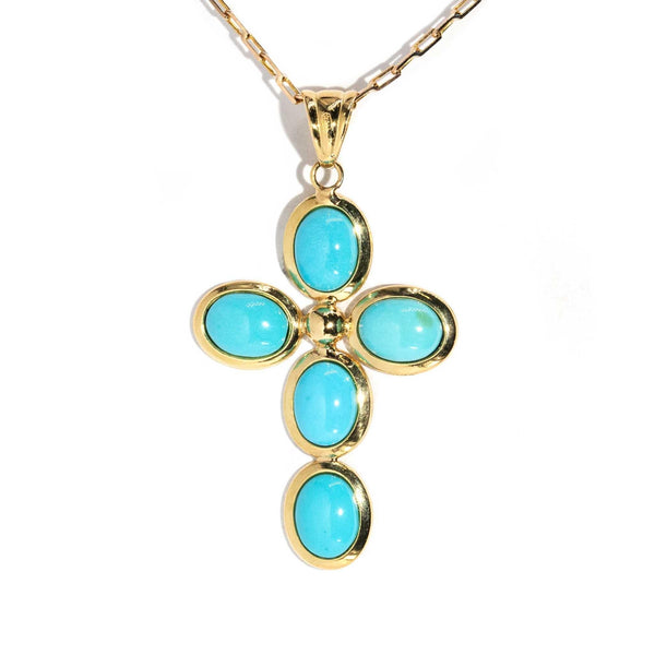 Genevieve 1990s Turquoise Pendant & Chain 14ct Gold