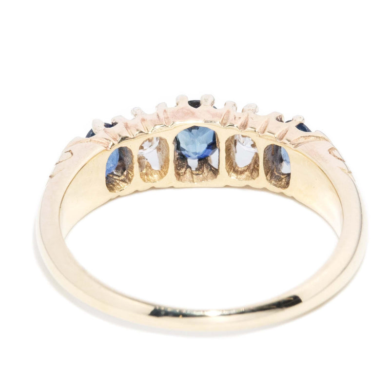 Vintage Circa 1980s Sapphire & Diamond London Bridge Ring 9 Carat Gold