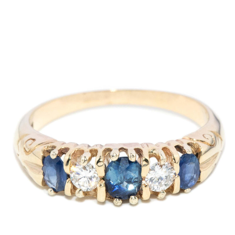 Vintage Circa 1980s Sapphire & Diamond London Bridge Ring 9 Carat Gold