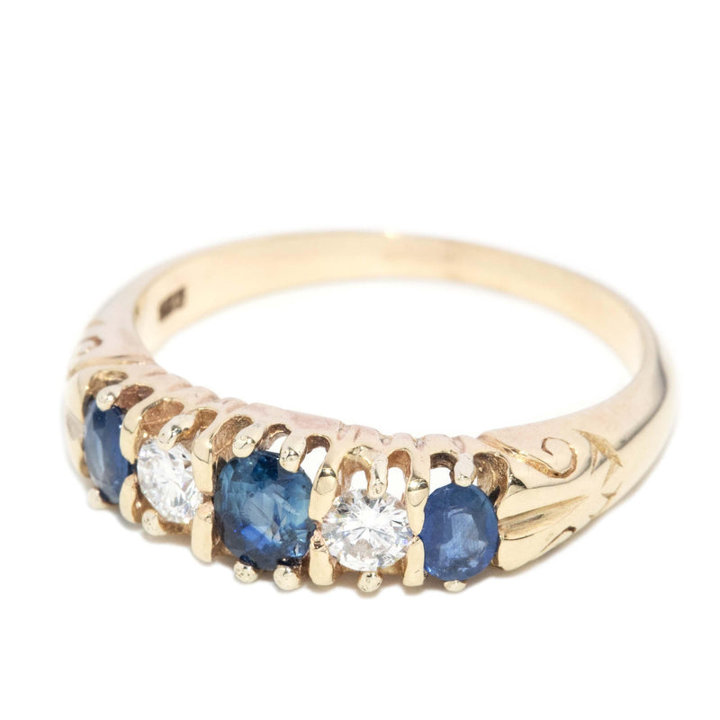 Vintage Circa 1980s Sapphire & Diamond London Bridge Ring 9 Carat Gold