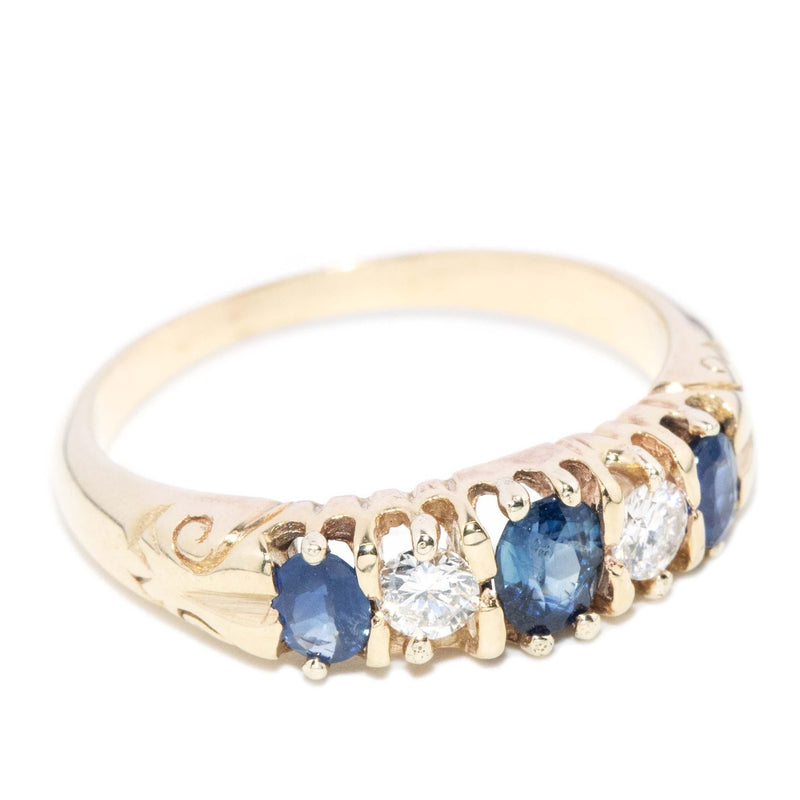 Vintage Circa 1980s Sapphire & Diamond London Bridge Ring 9 Carat Gold