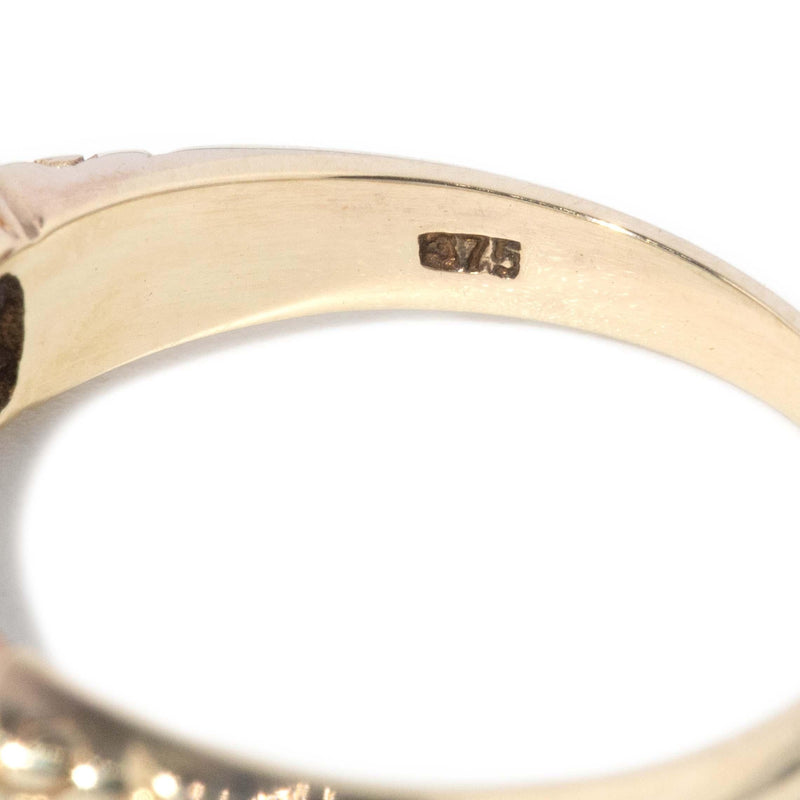 Vintage Circa 1980s Sapphire & Diamond London Bridge Ring 9 Carat Gold