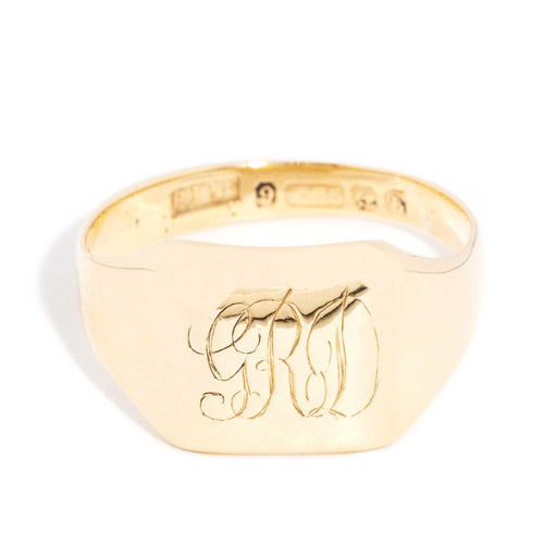 Gerald Engraved Monogram Domed Signet Ring 9K Yellow Gold