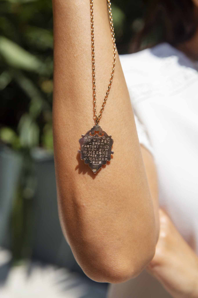 Geraldine Antique 1908 Shield Pendant & Vintage Chain 9ct Gold Pendants/Necklaces Imperial Jewellery 